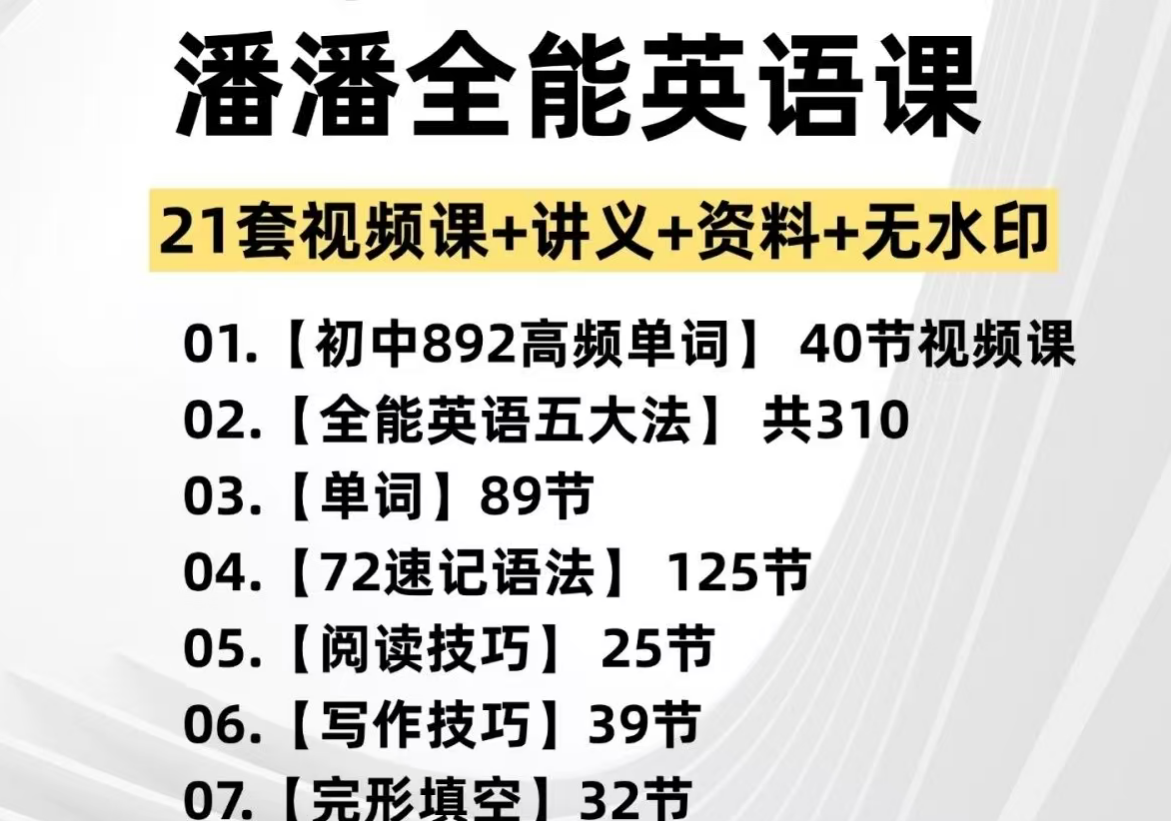 潘潘老师全能英语逆袭班 初中892高频单词视频资料合集