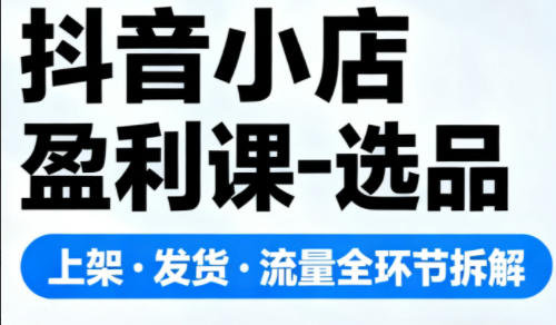 抖音小店盈利课-选品-上架-发货-流量全环节拆解，手把手教你搞定抖店运营