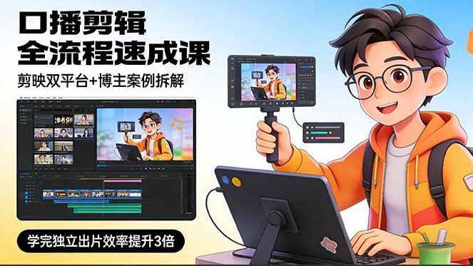 小丁口播剪辑全流程速成课，剪映双平台+博主案例拆解，学完独立出片效率提升3倍